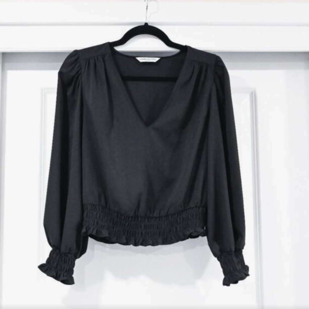 Amanda Uprichard Black Smocked Blouse